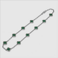 Malachite Clover Stone Necklace (Silver)