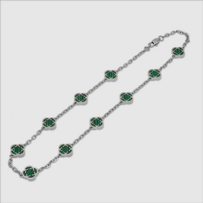 Collier en pierre de trèfle malachite (argent)