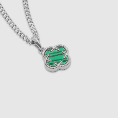 Pendentif en pierre de trèfle malachite (argent)