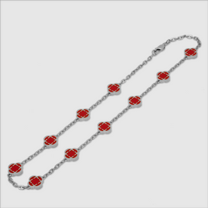 Collier en pierre de trèfle rouge clair (argent)