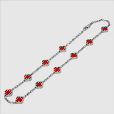 Collier en pierre de trèfle rouge (argent)