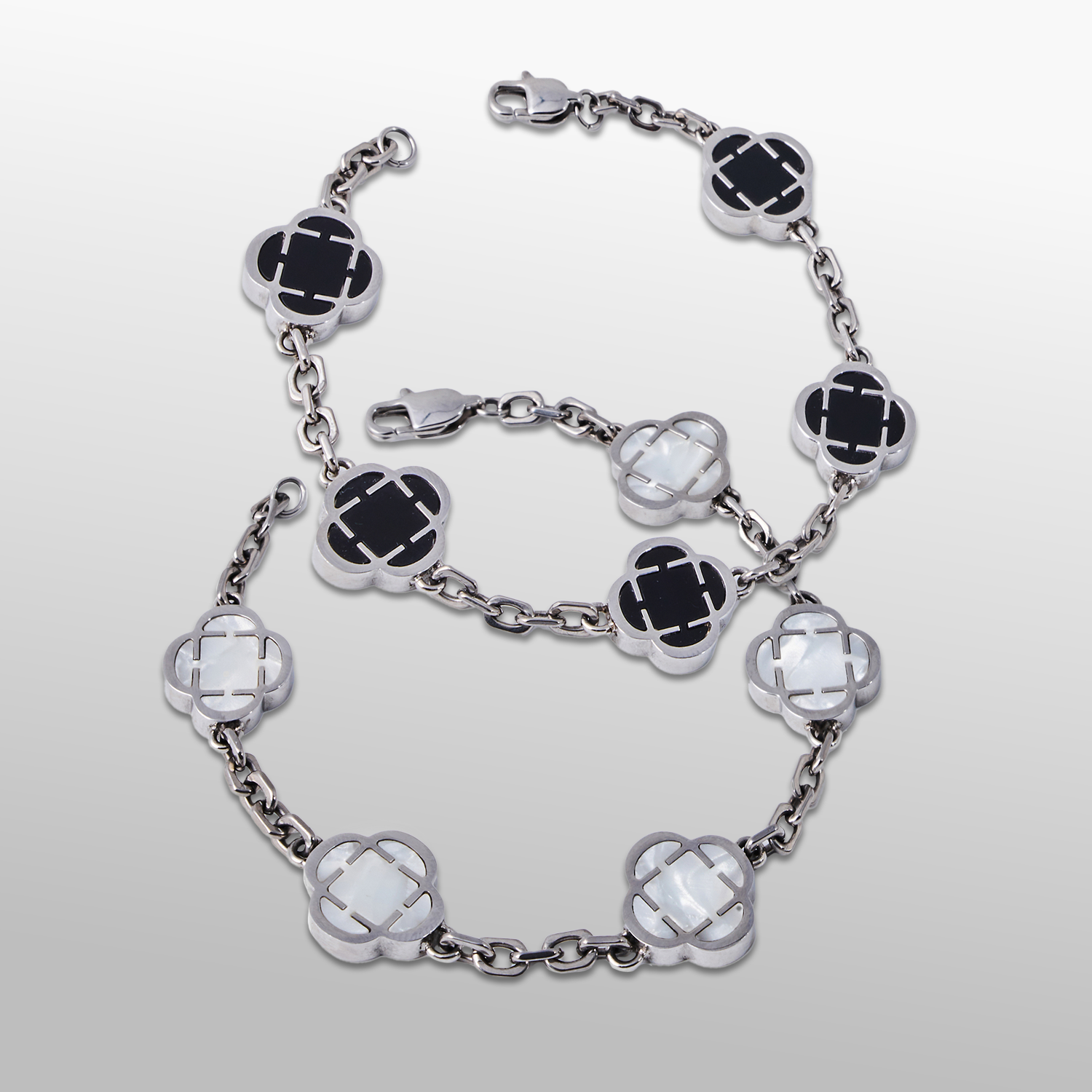 Clover Stone Bracelet Set (Silver)