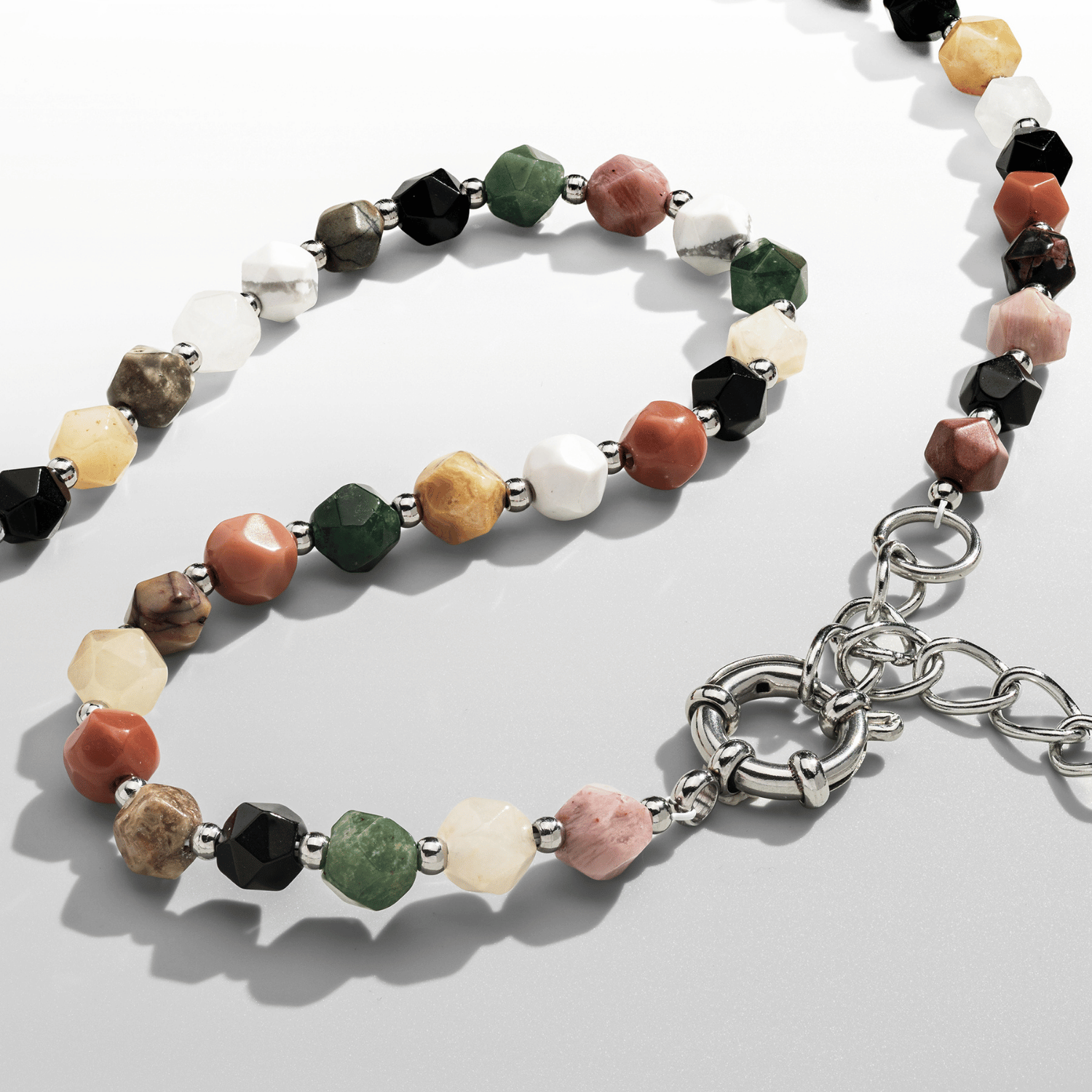 Stone Beaded Necklace (Silver)