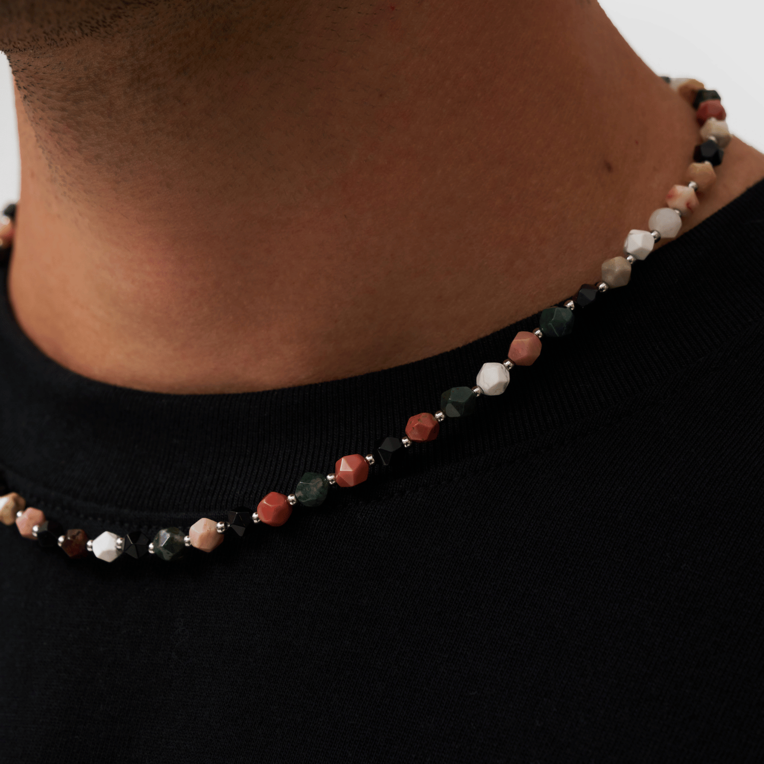 Stone Beaded Necklace (Silver)