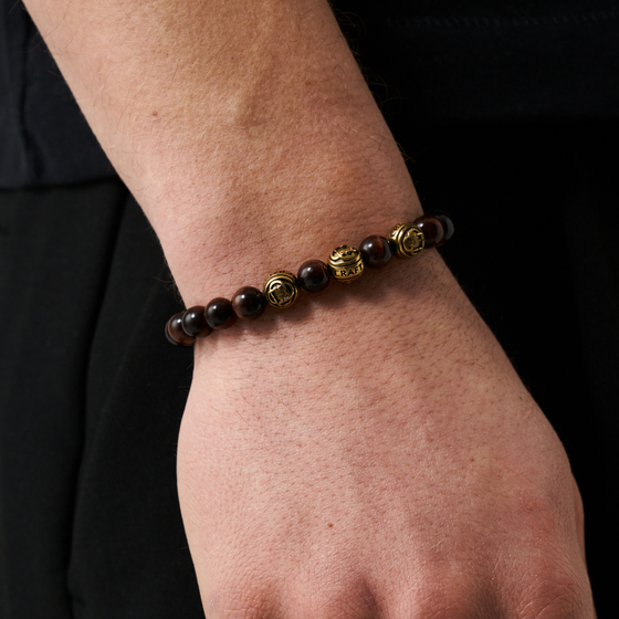 Bracelet en perles de métal œil de tigre (doré)
