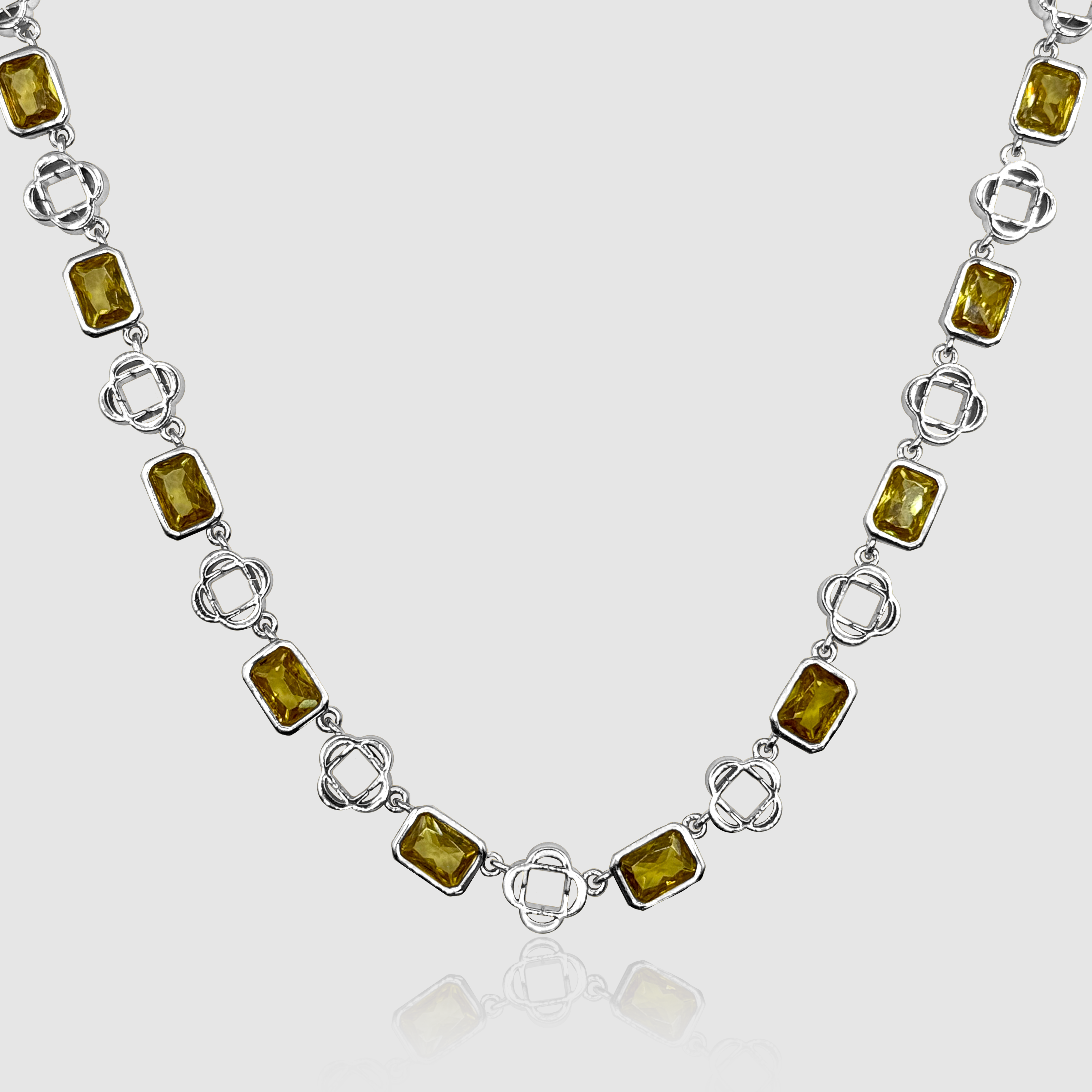 Collar de trébol de piedras preciosas amarillas (plata)