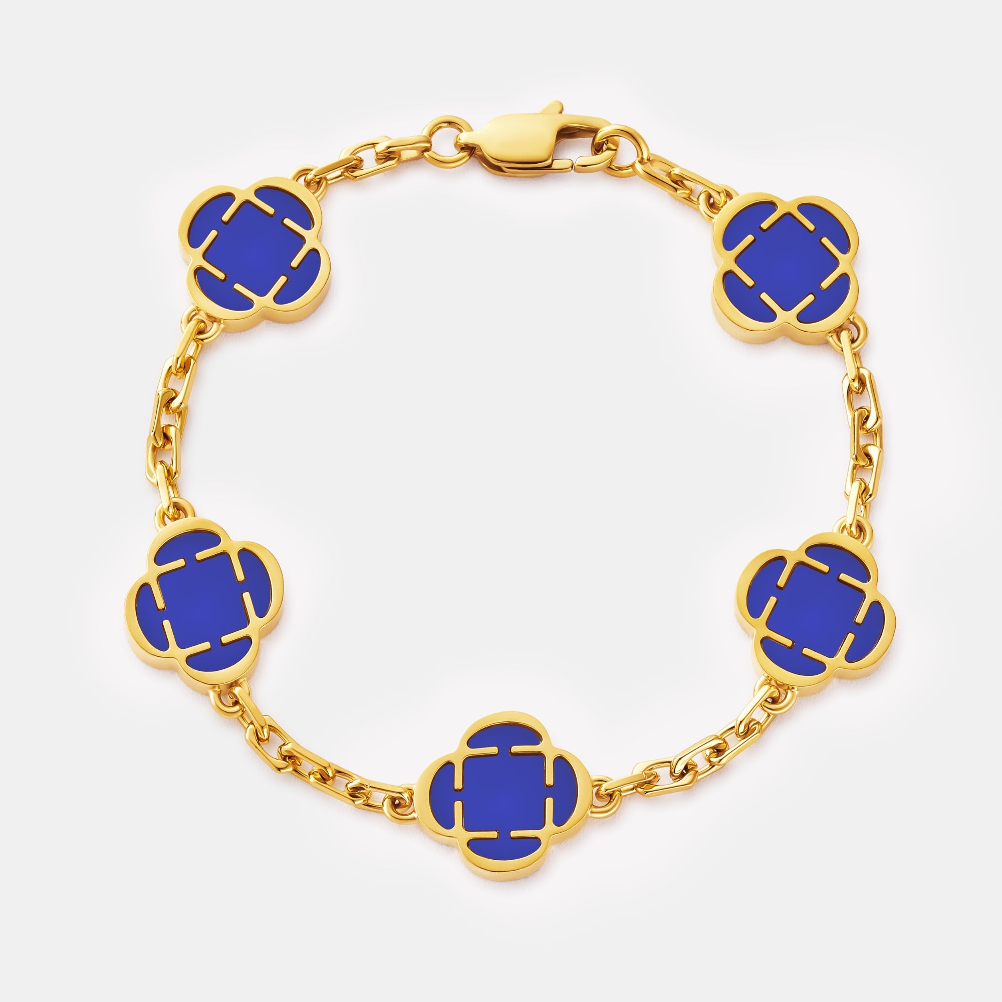Bracelet en pierre de trèfle bleu (or)