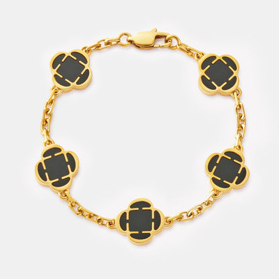 Bracciale con pietra quadrifoglio onice (oro)