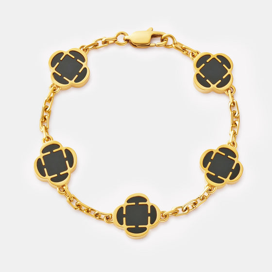 Onyx-Kleeblatt-Armband (Gold)