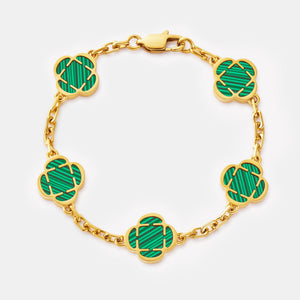 Bracciale con pietra quadrifoglio malachite (oro)