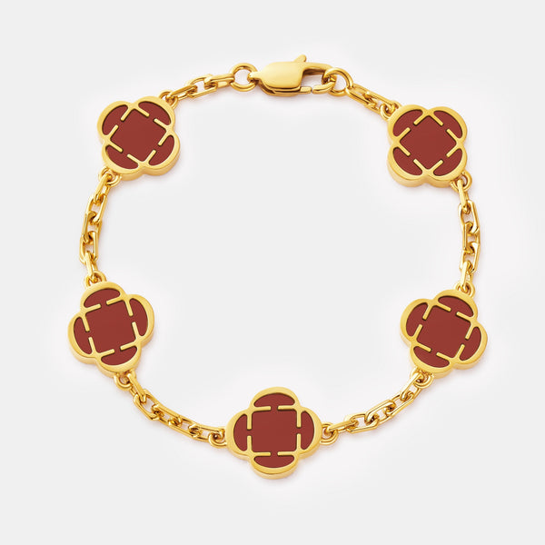 Bracciale con trifoglio rosa baby placcato oro 18k con cursore regolabile, regalo da donna - Italia