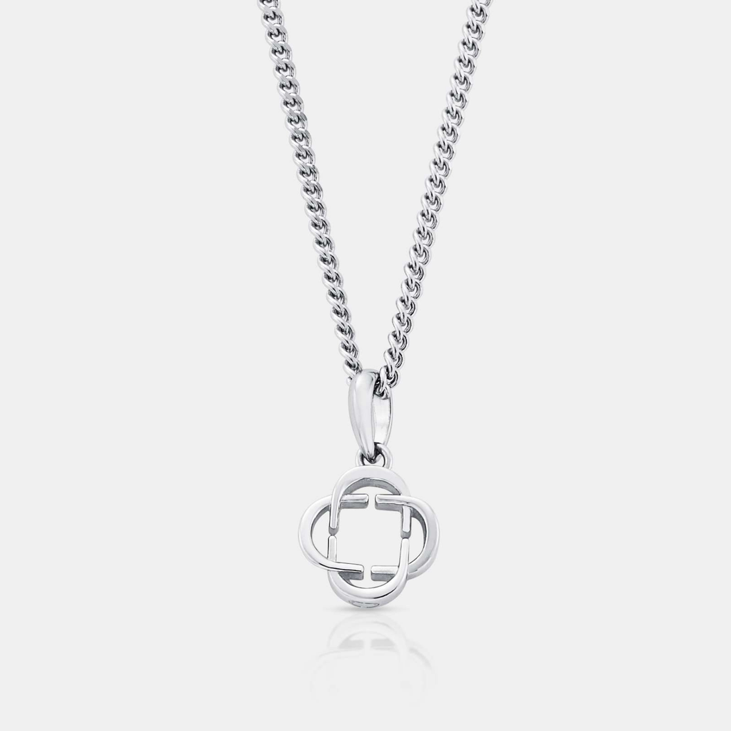 Lucky Clover Men's Pendant Necklace (Silver)