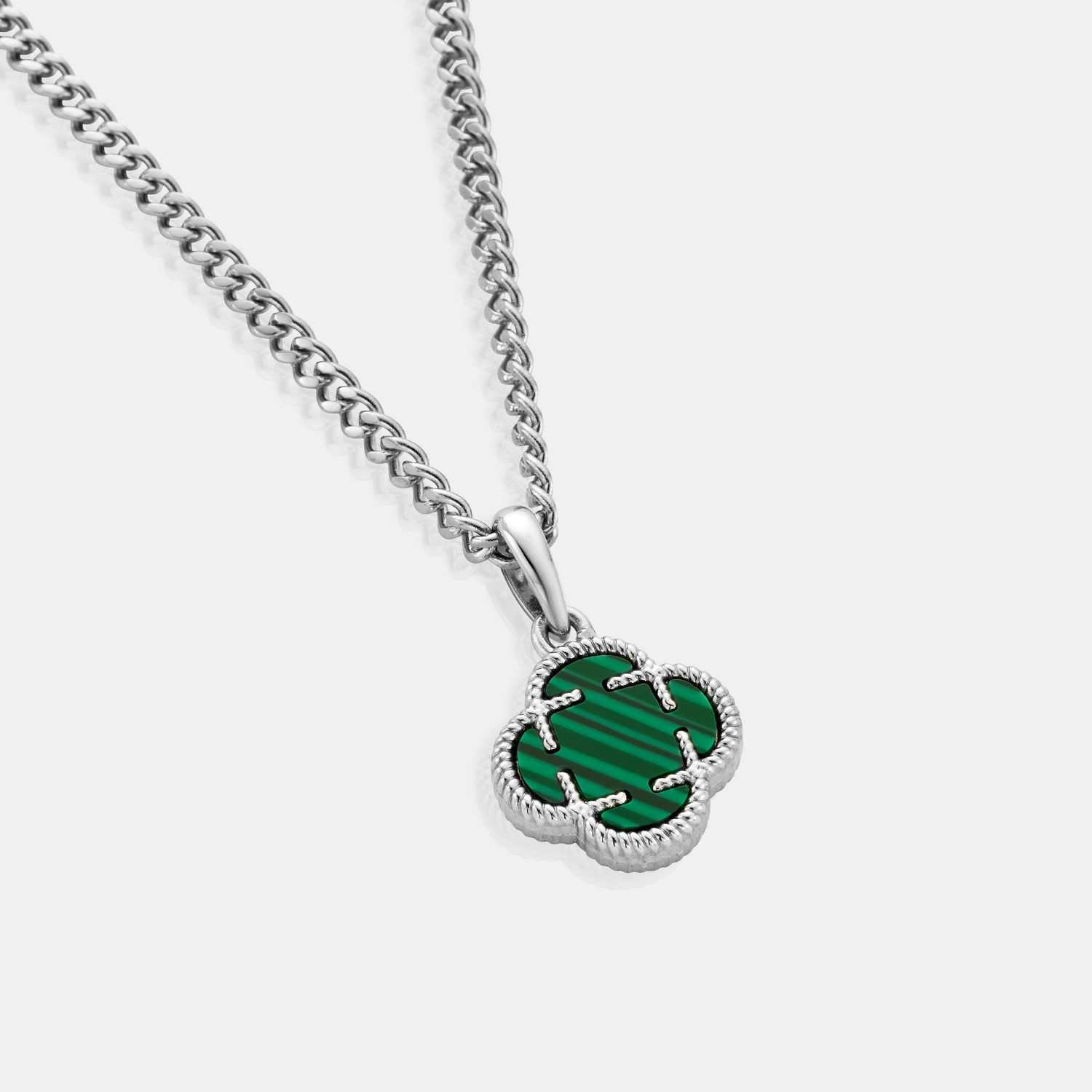 Pendentif en pierre de trèfle malachite (argent)