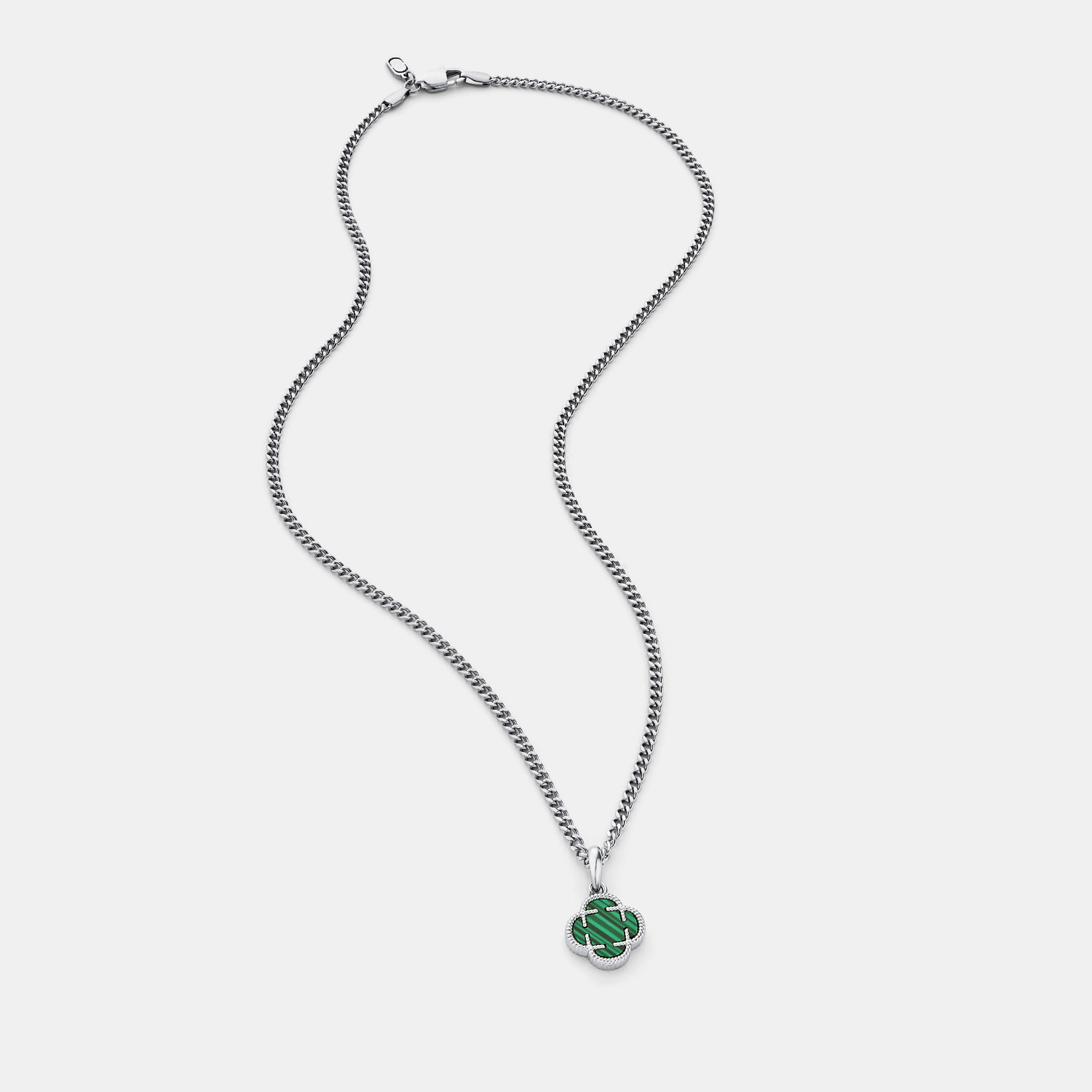 Pendentif en pierre de trèfle malachite (argent)
