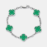 Bracelet en pierre de trèfle malachite (argent)