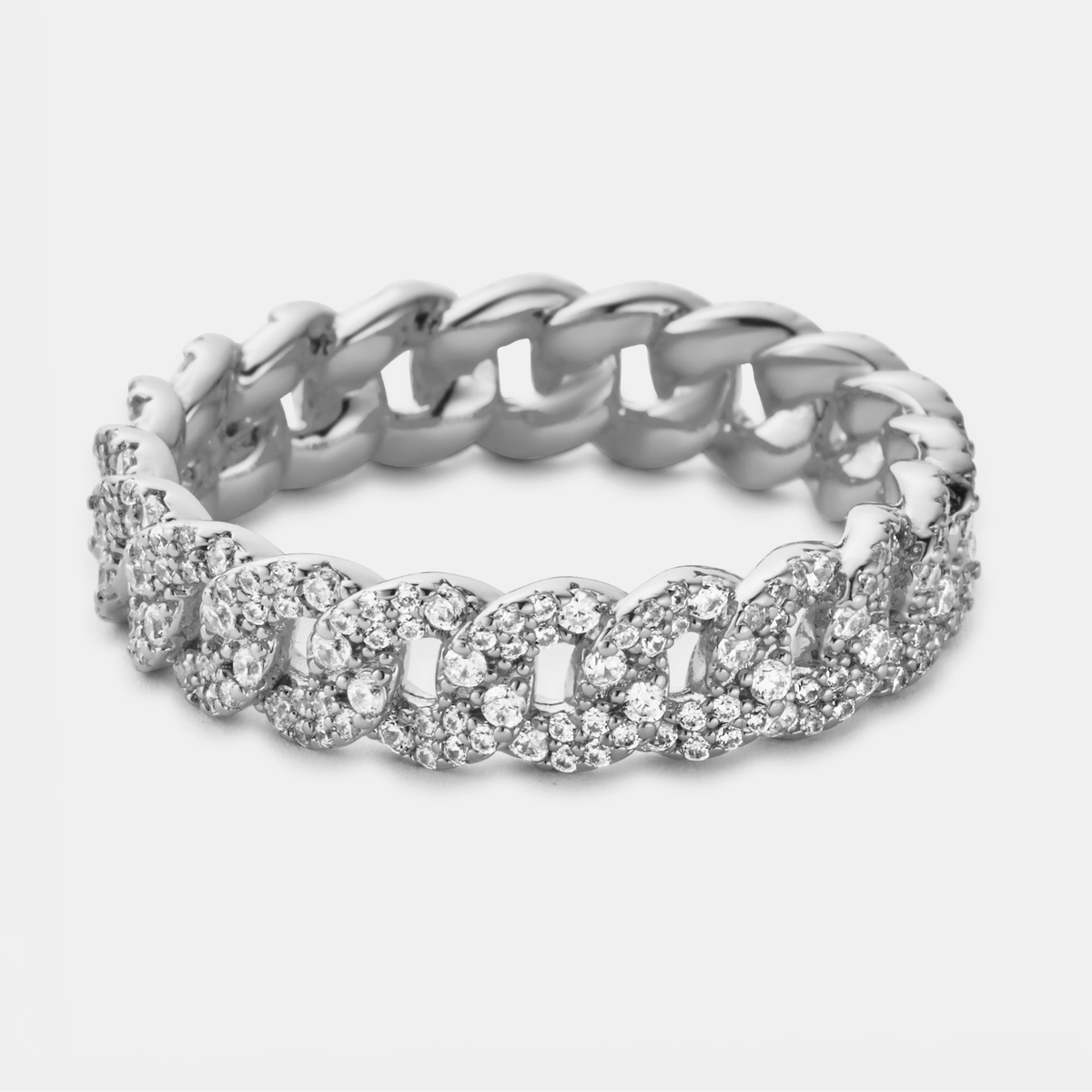 Iced Cuban Band Ring (Silver) 6mm