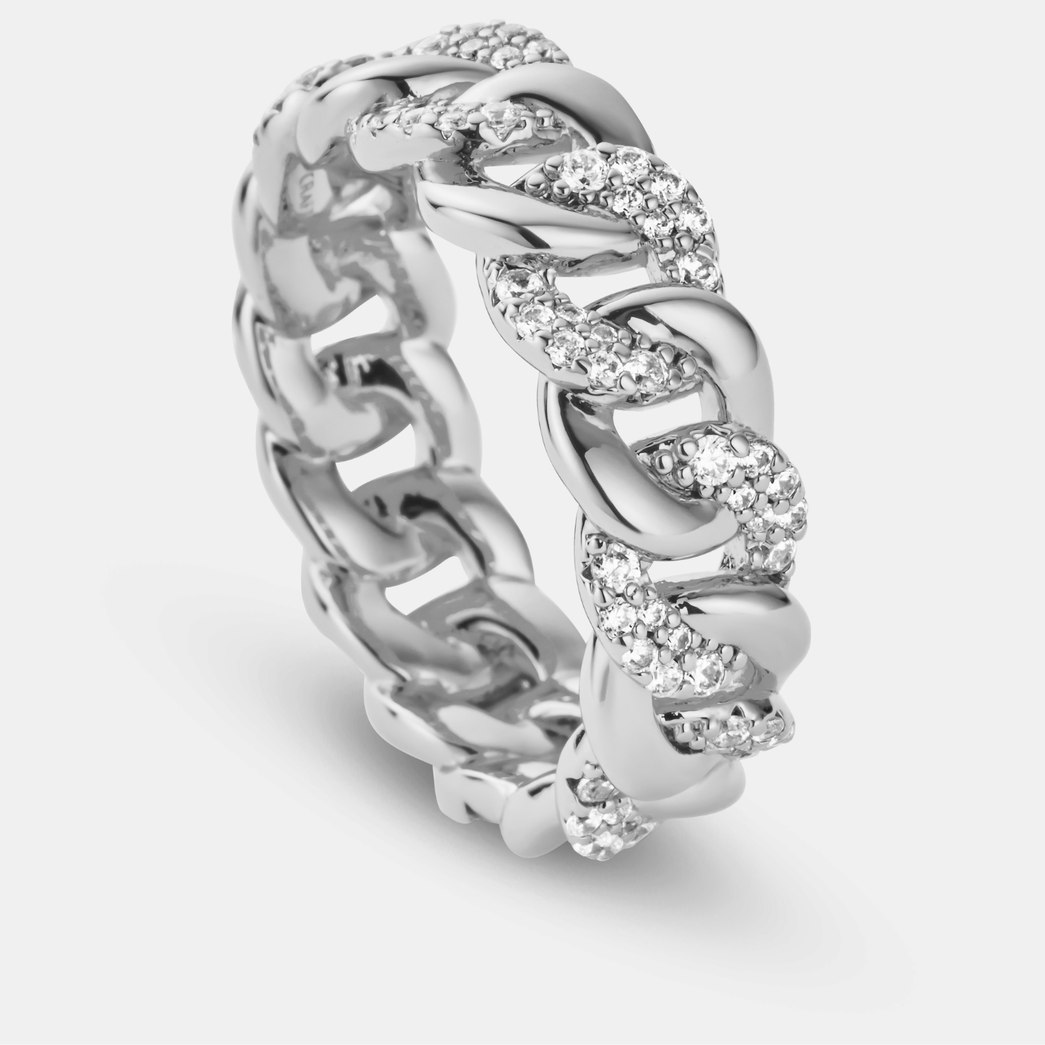 Half Iced Cuban Band Ring (Silver) 8mm