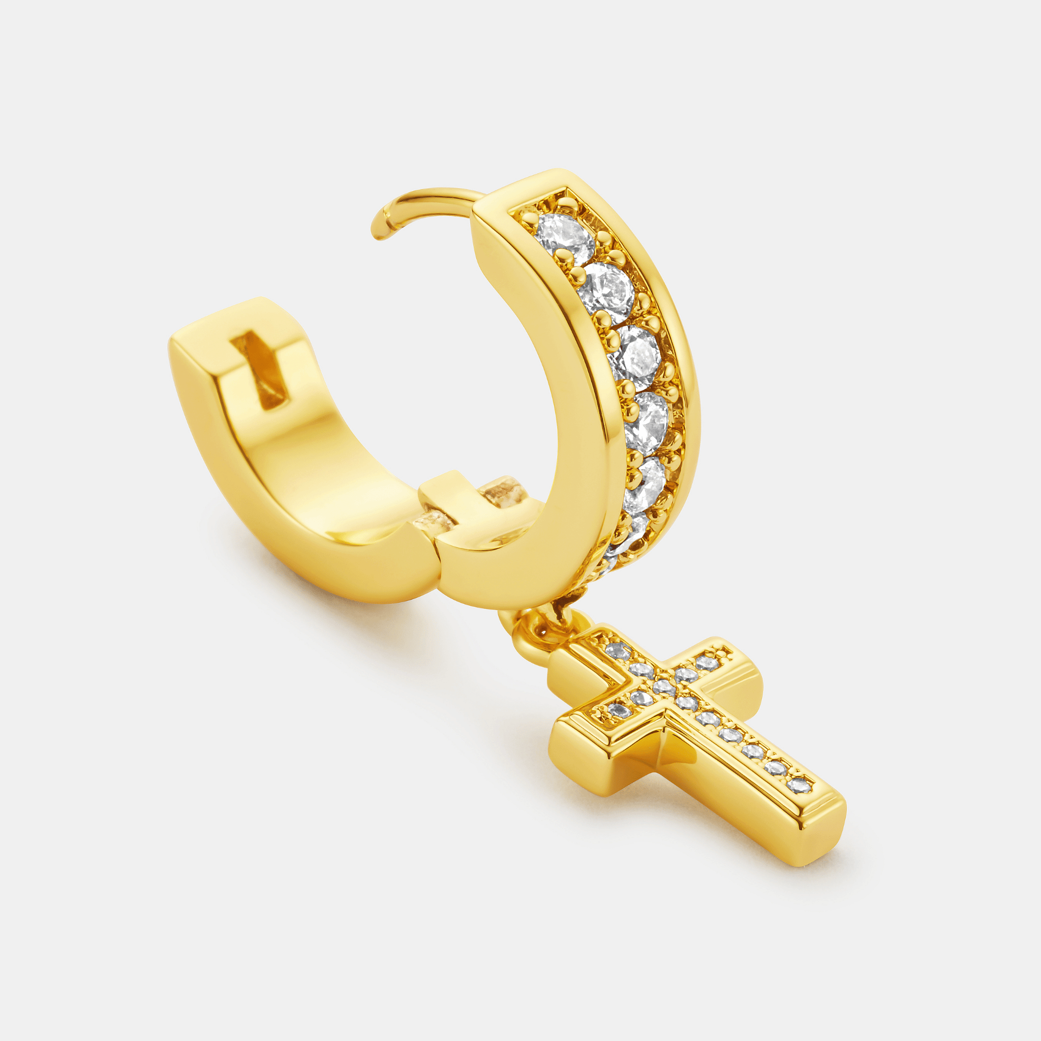 Diamond Cross Hoop Earring (Gold)
