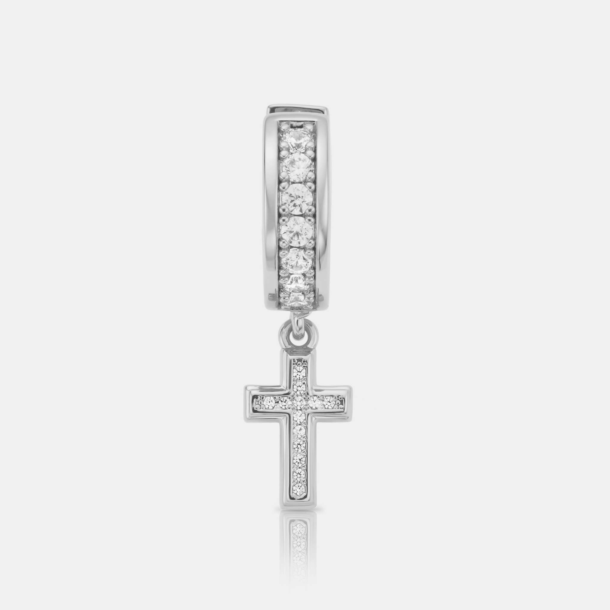 Diamond Cross Hoop Earring (Silver)
