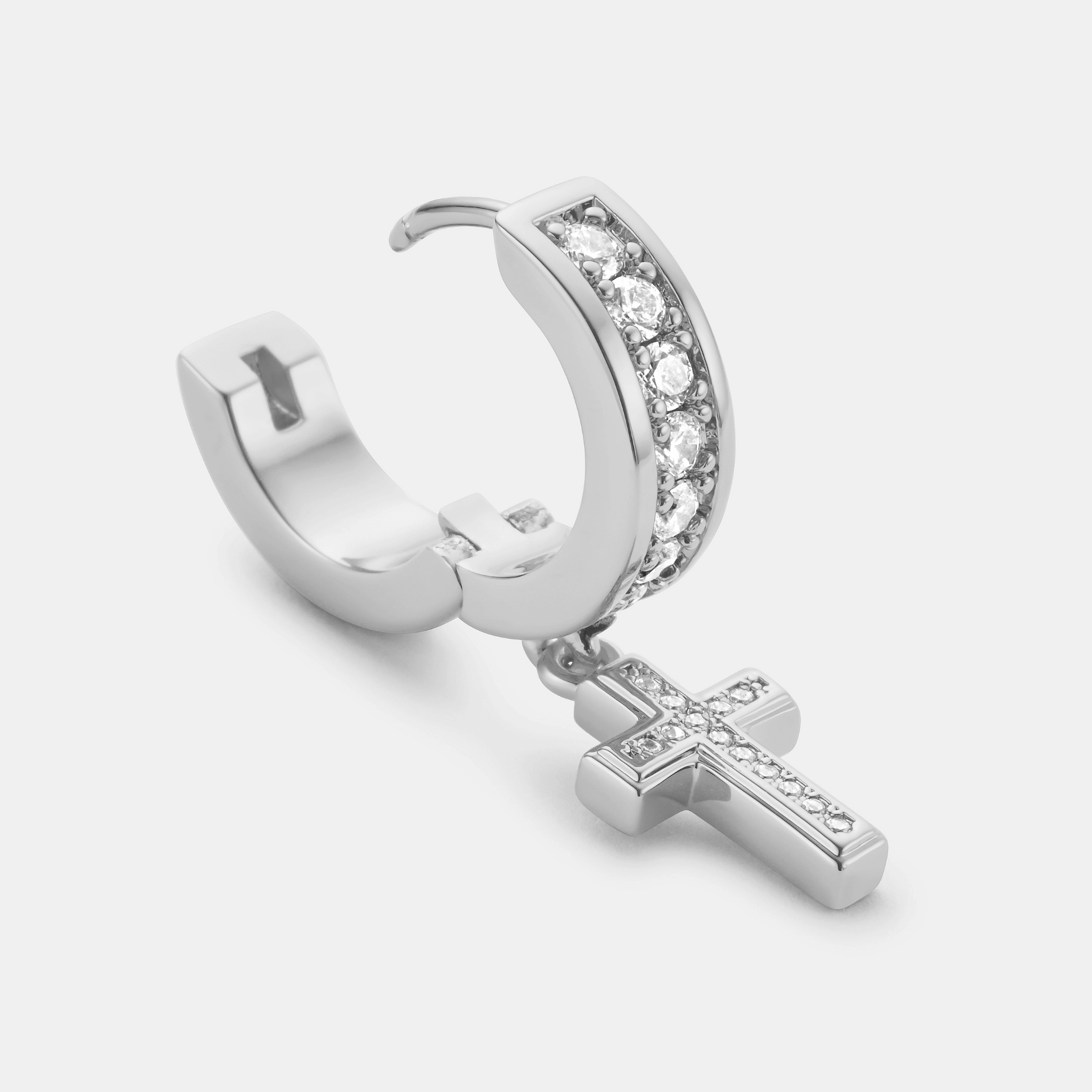 Diamond Cross Hoop Earring (Silver)