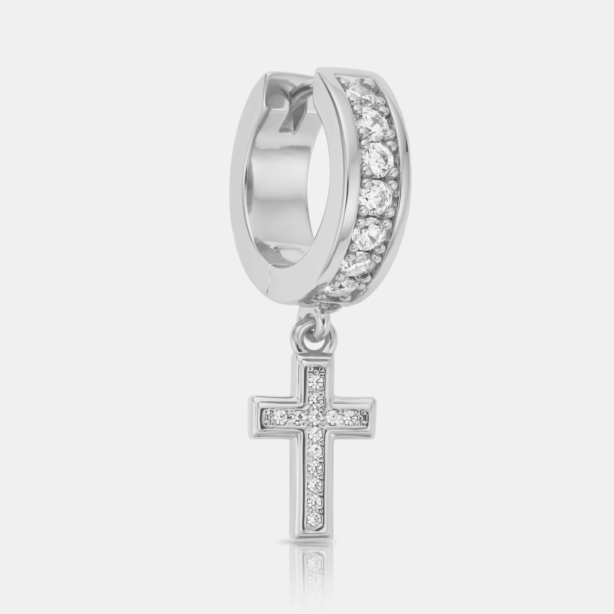 Diamond Cross Hoop Earring (Silver)