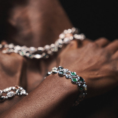 Melted Emerald Gemstone Bracelet (Silver)