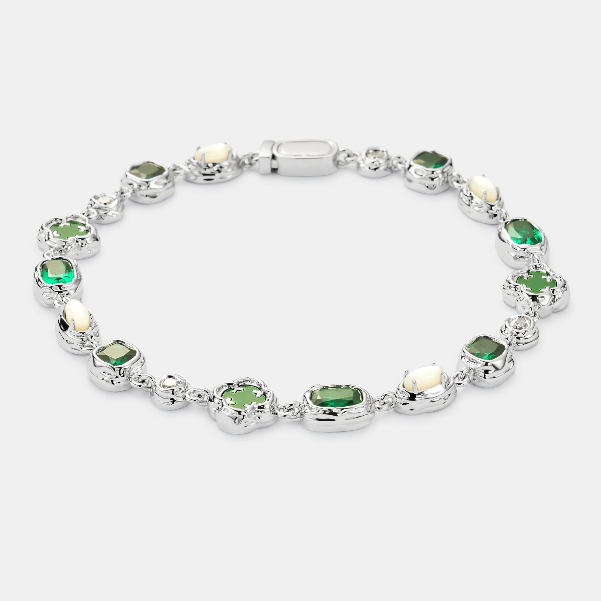 Melted Emerald Gemstone Bracelet (Silver)