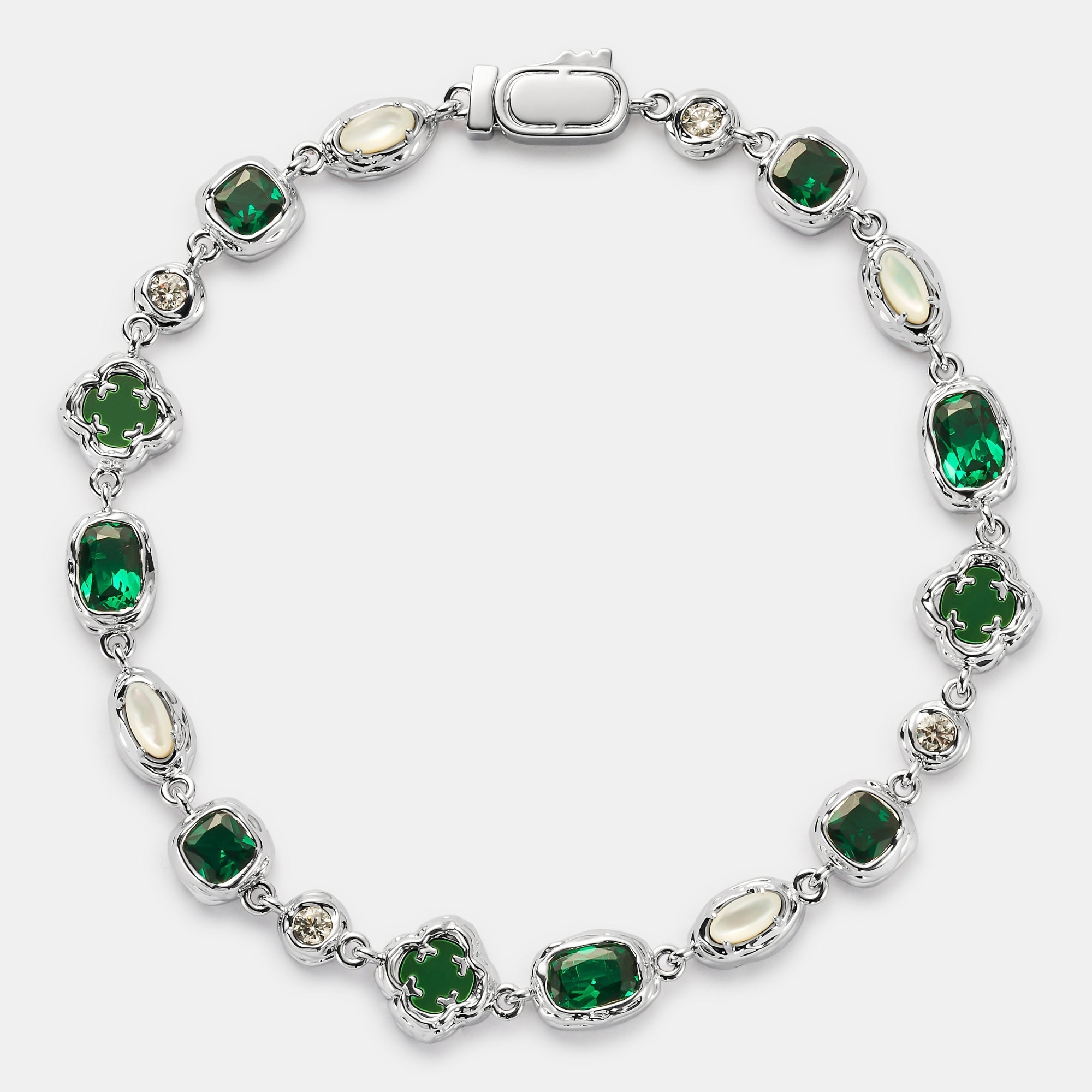 Melted Emerald Gemstone Bracelet (Silver)