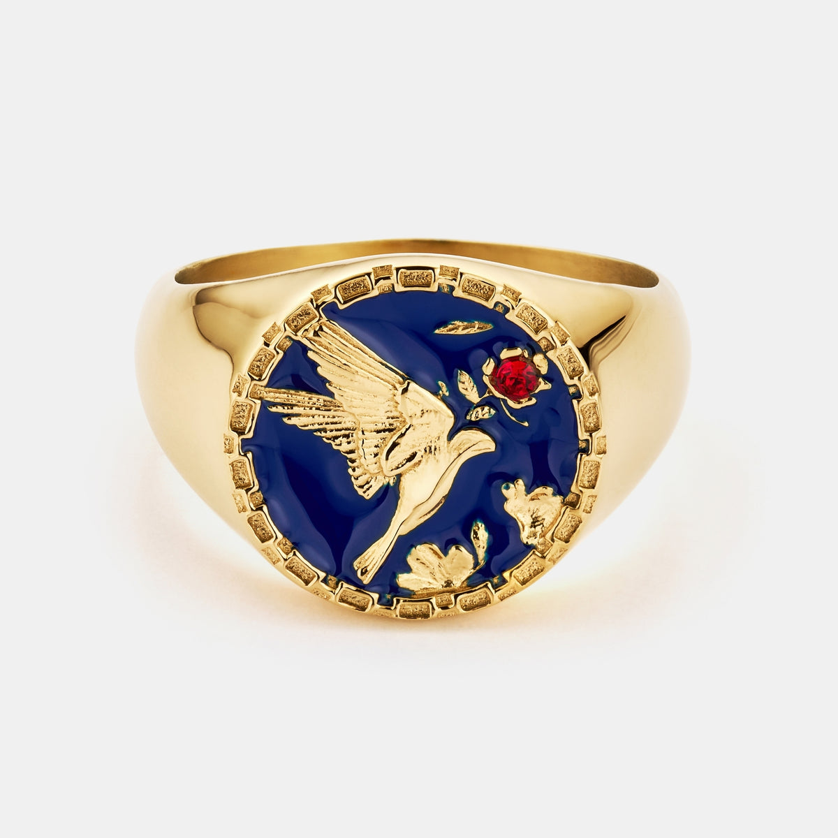 Enamel Swallow Signet Ring (Gold)