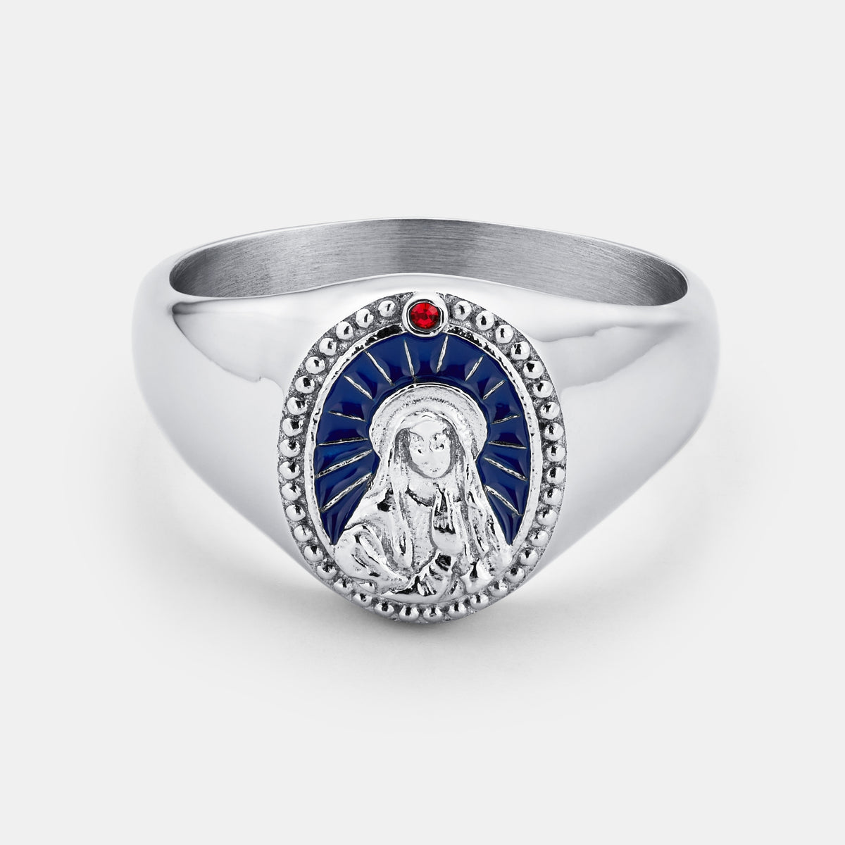 Enamel Virgin Mary Signet Ring (Silver)