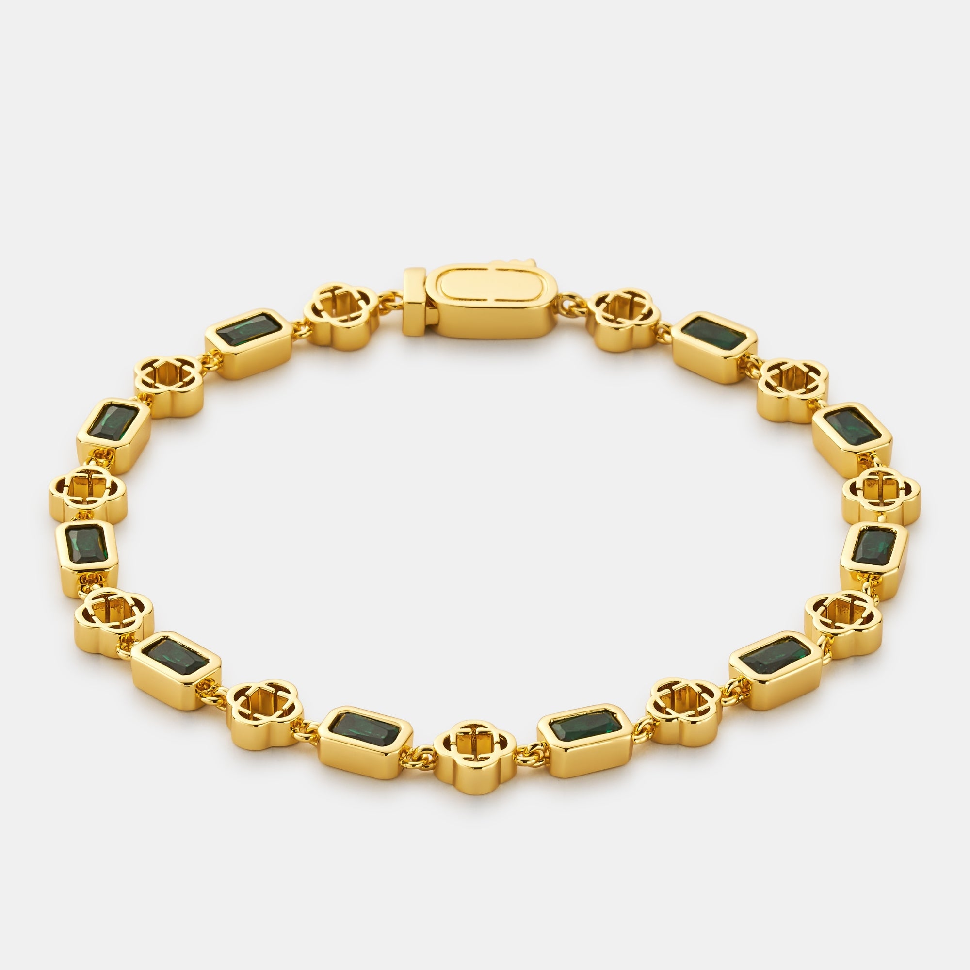 Green Gemstone Clover Bracelet (Gold)