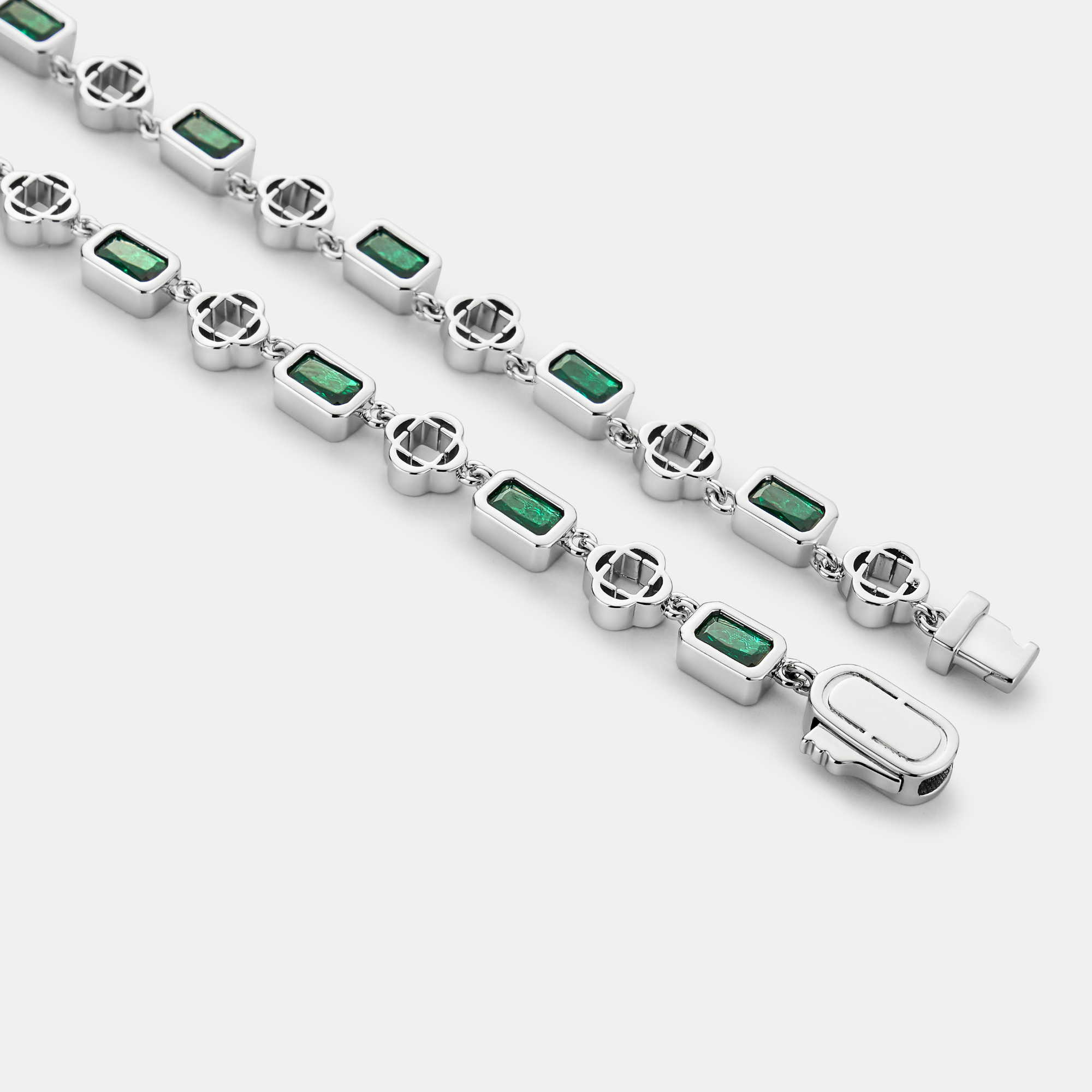Green Gemstone Clover Bracelet (Silver)