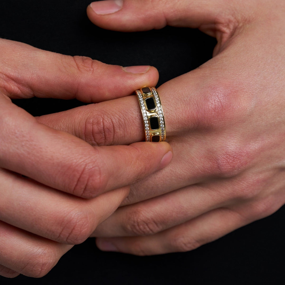 Iced Onyx Band Ring (Gold)