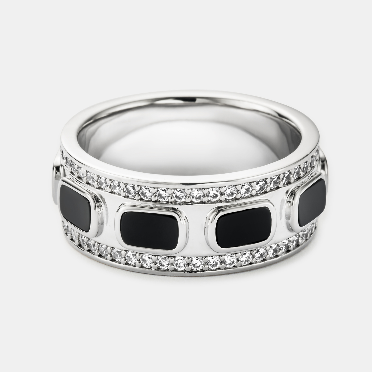 Iced Onyx Band Ring (Silver)