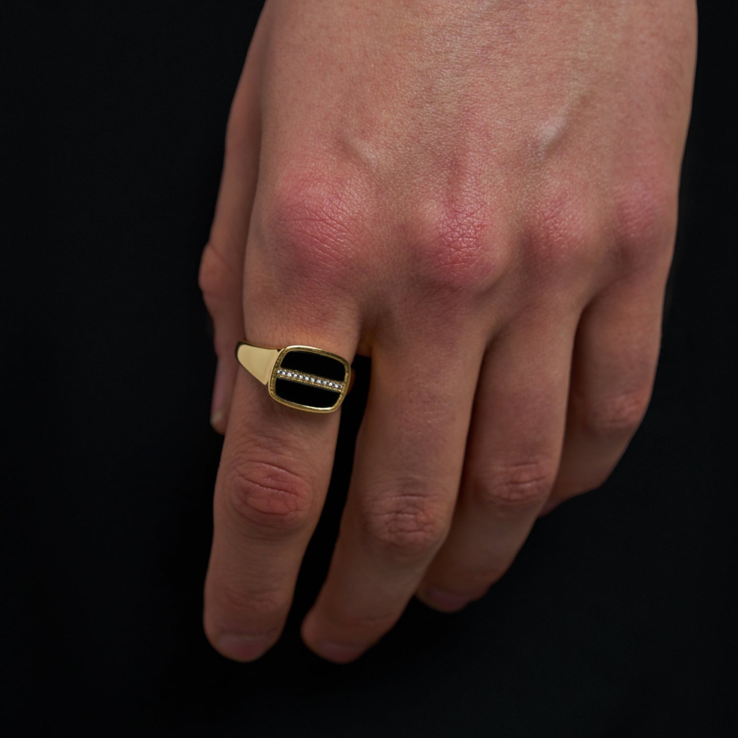 Iced Onyx Signet Ring (Gold)