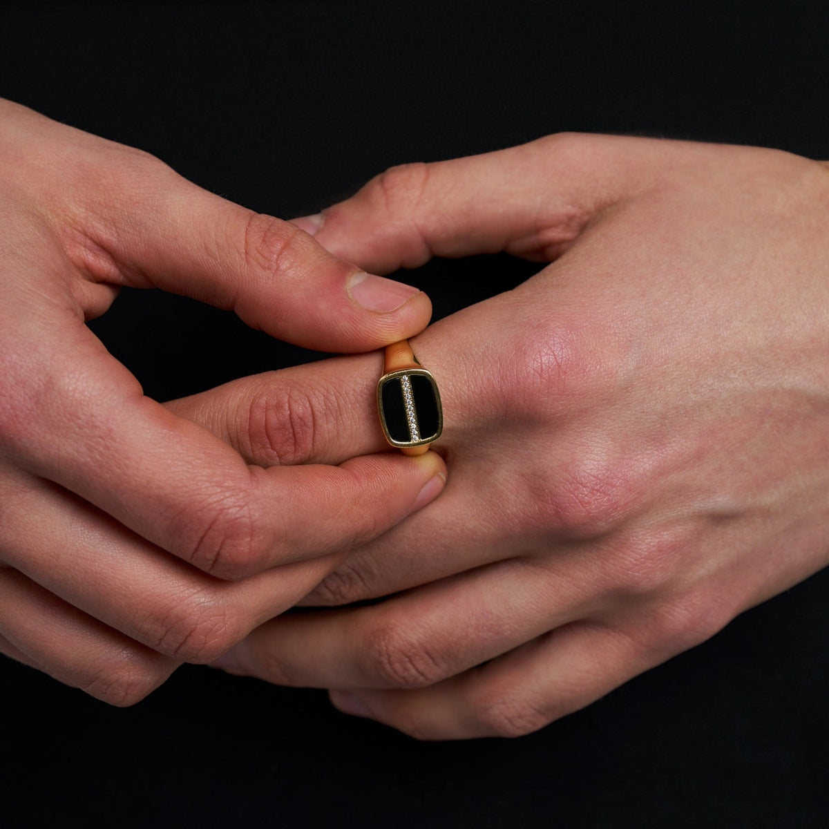 Iced Onyx Signet Ring (Gold)