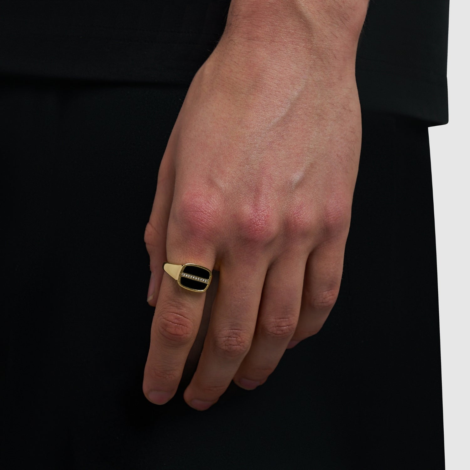 Iced Onyx Signet Ring (Gold)