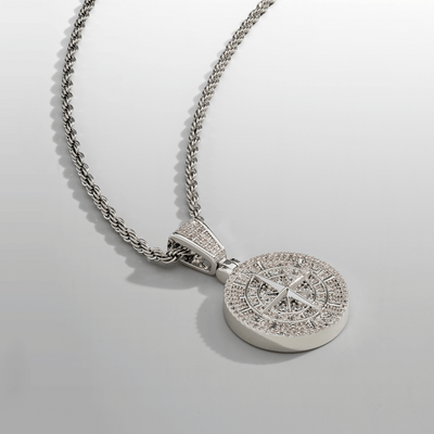 Iced Compass Pendant (Silver)