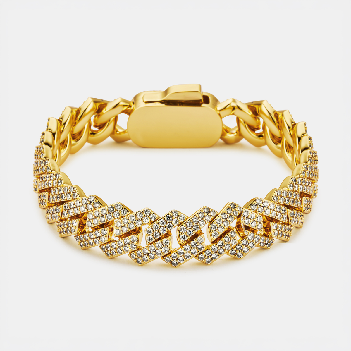Prong Link Iced Cuban Bracelet (Gold) 12mm