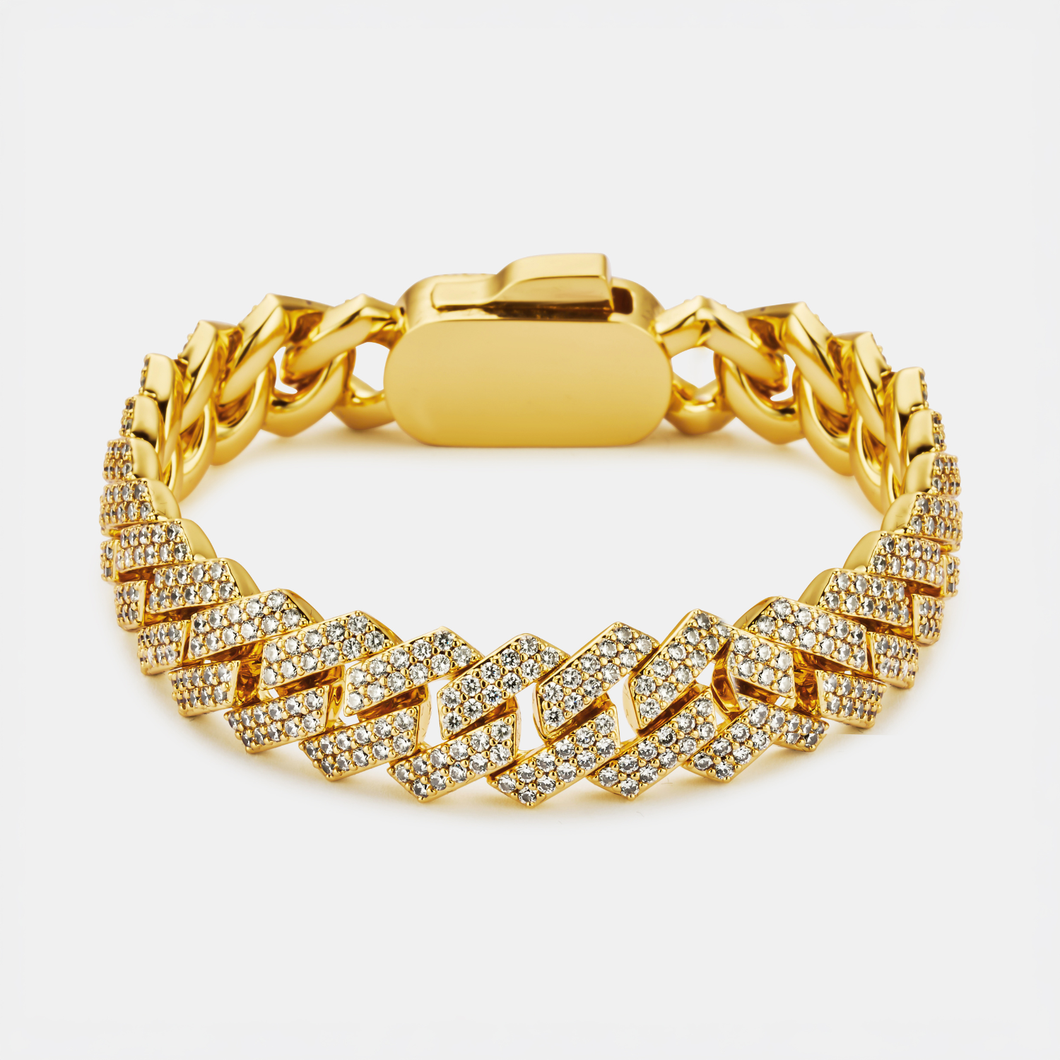 Prong Link Iced Cuban Armband (Gold) 12mm