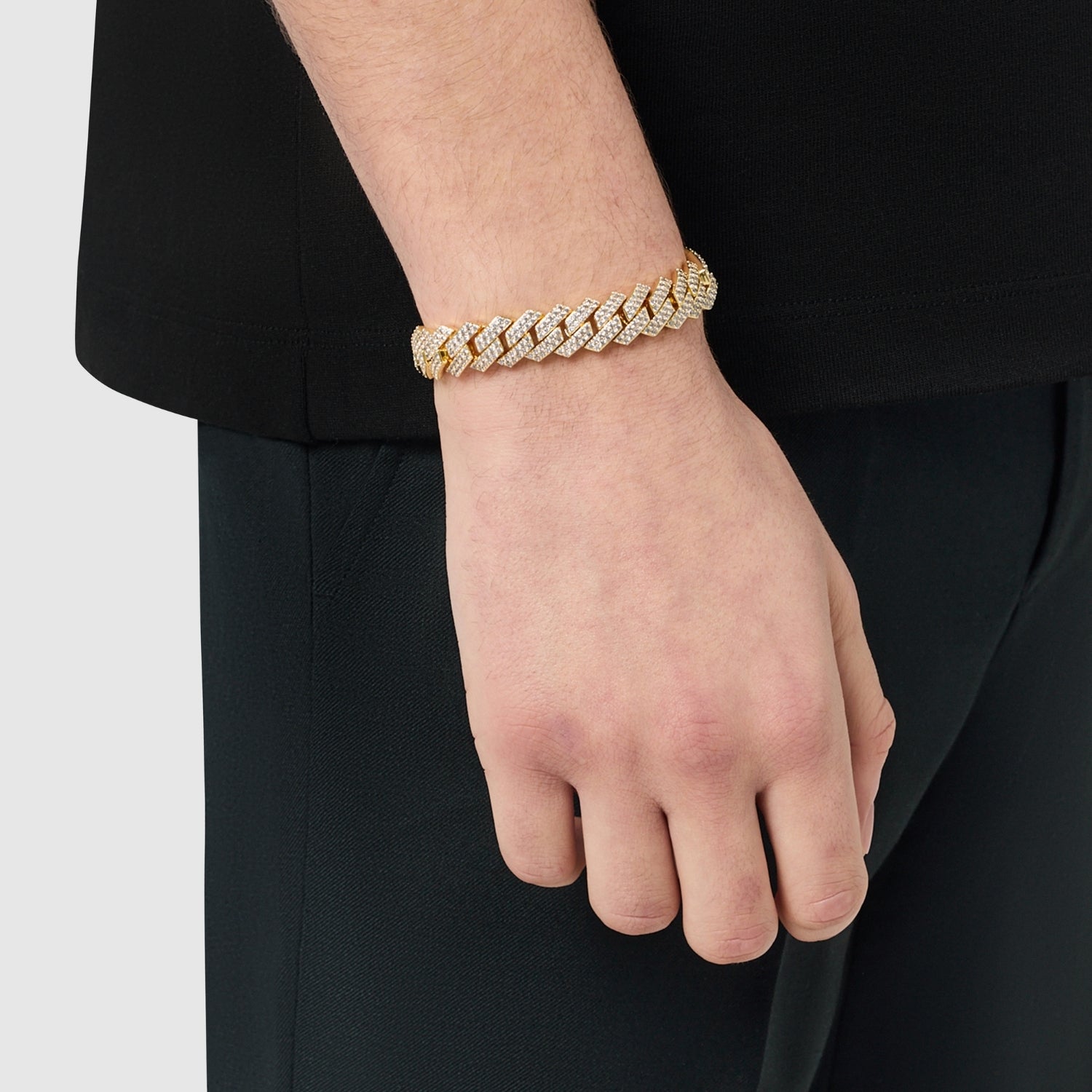 Prong Link Iced Cuban Armband (Gold) 12mm