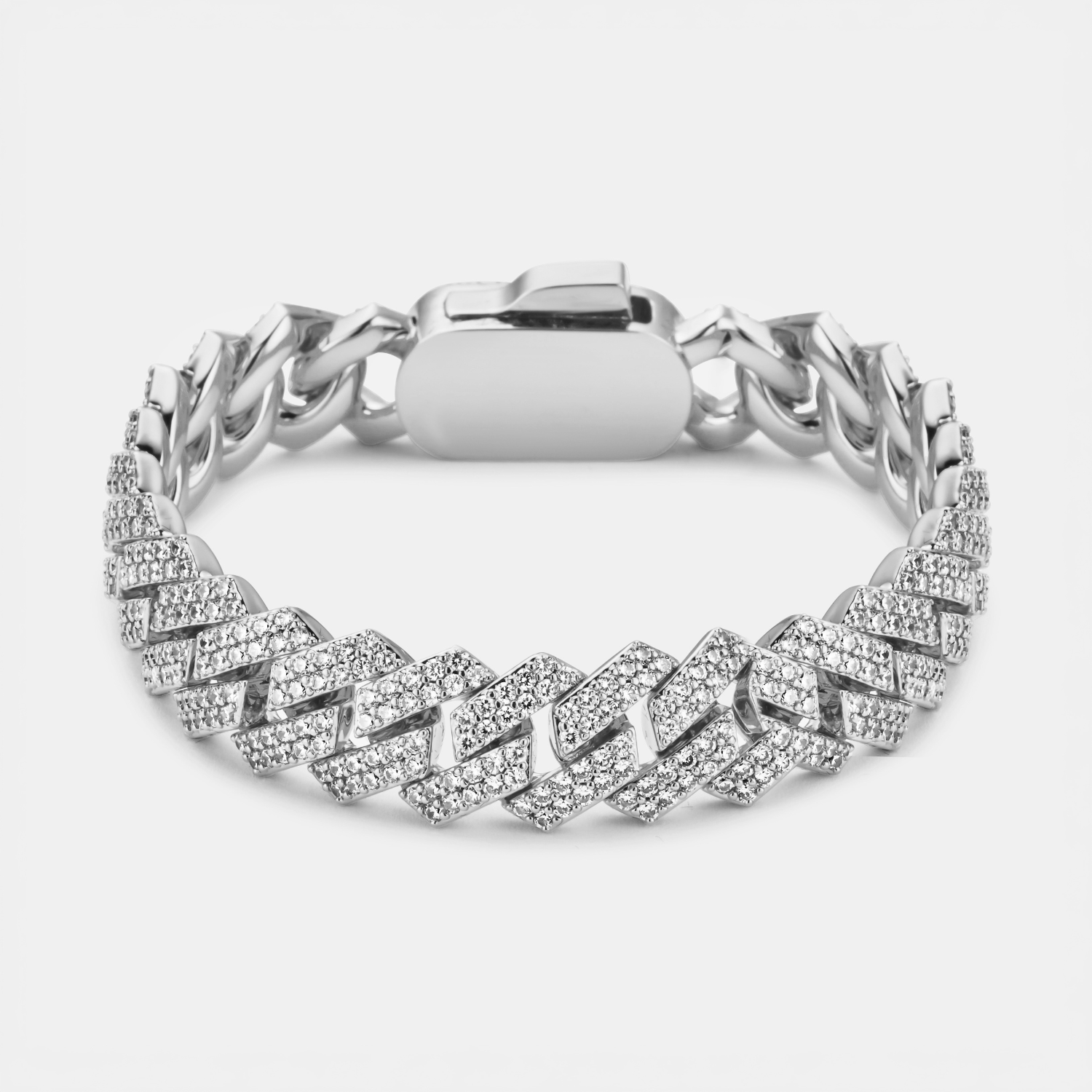Prong Link Iced Cuban Armband (Silber) 12mm