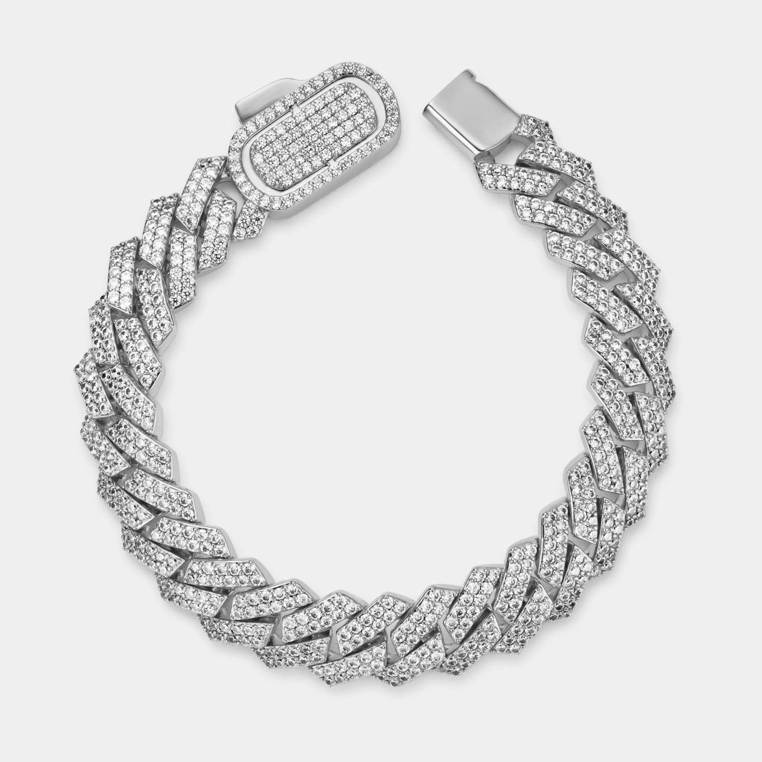 Prong Link Iced Cuban Armband (Silber) 12mm