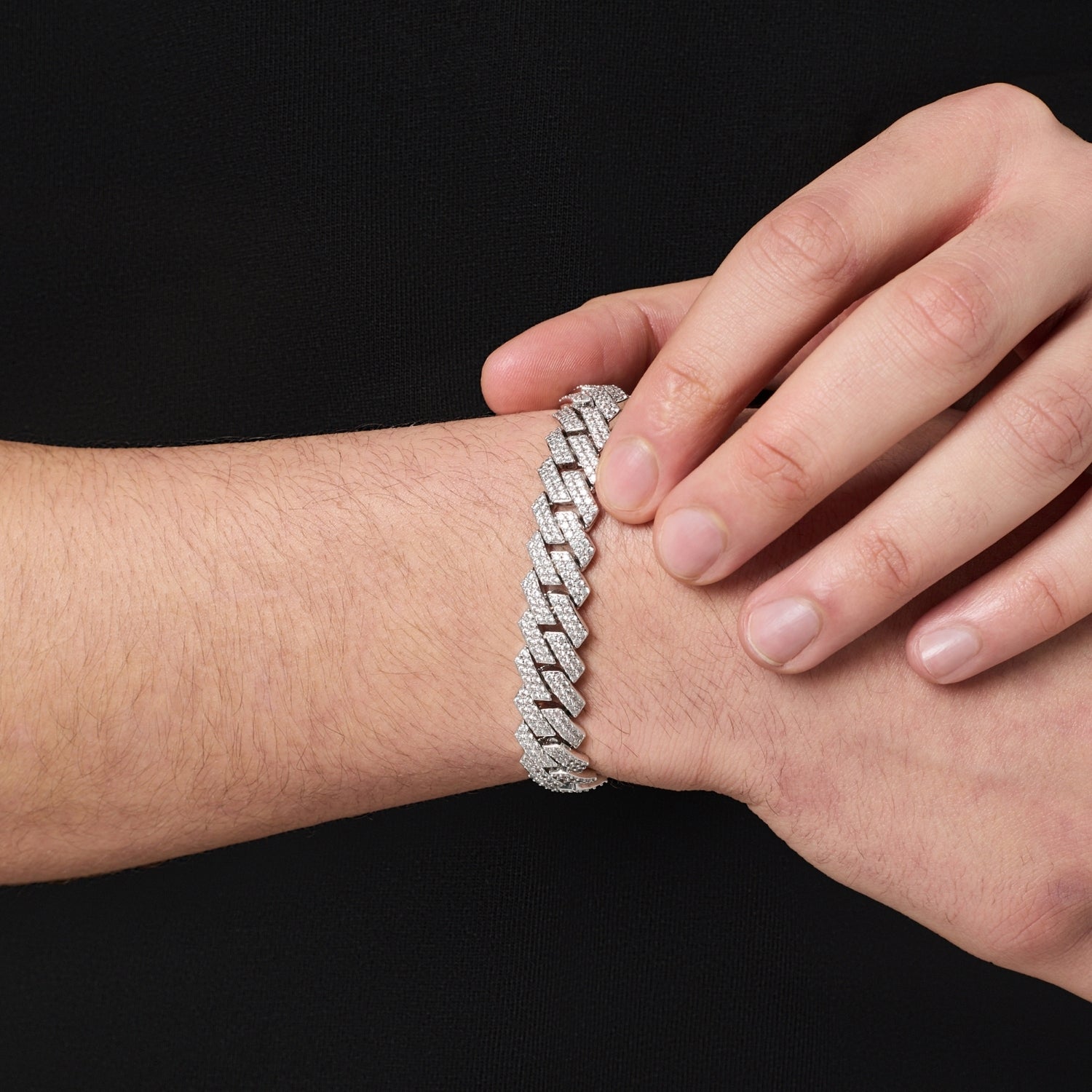 Prong Link Iced Cuban Armband (Silber) 12mm