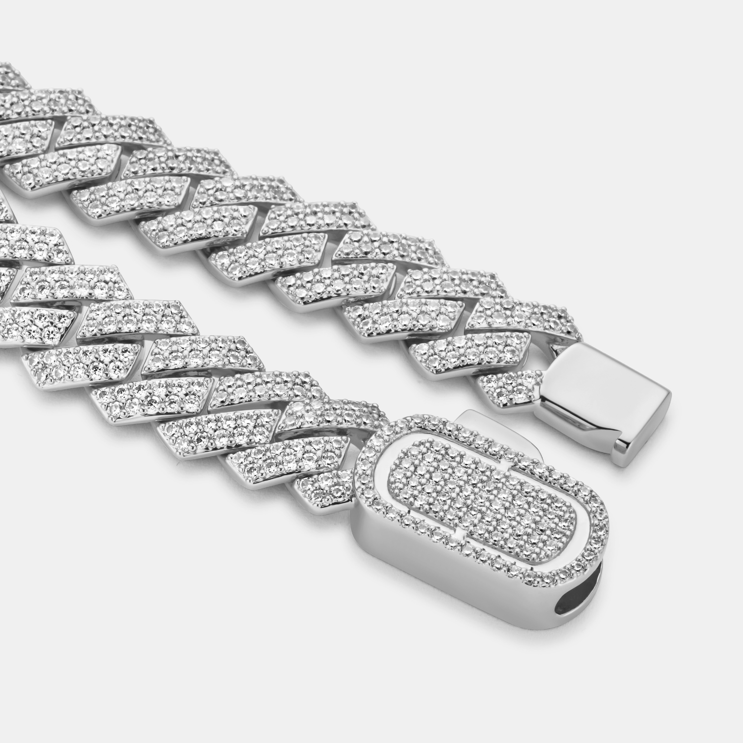 Prong Link Iced Cuban Armband (Silber) 12mm