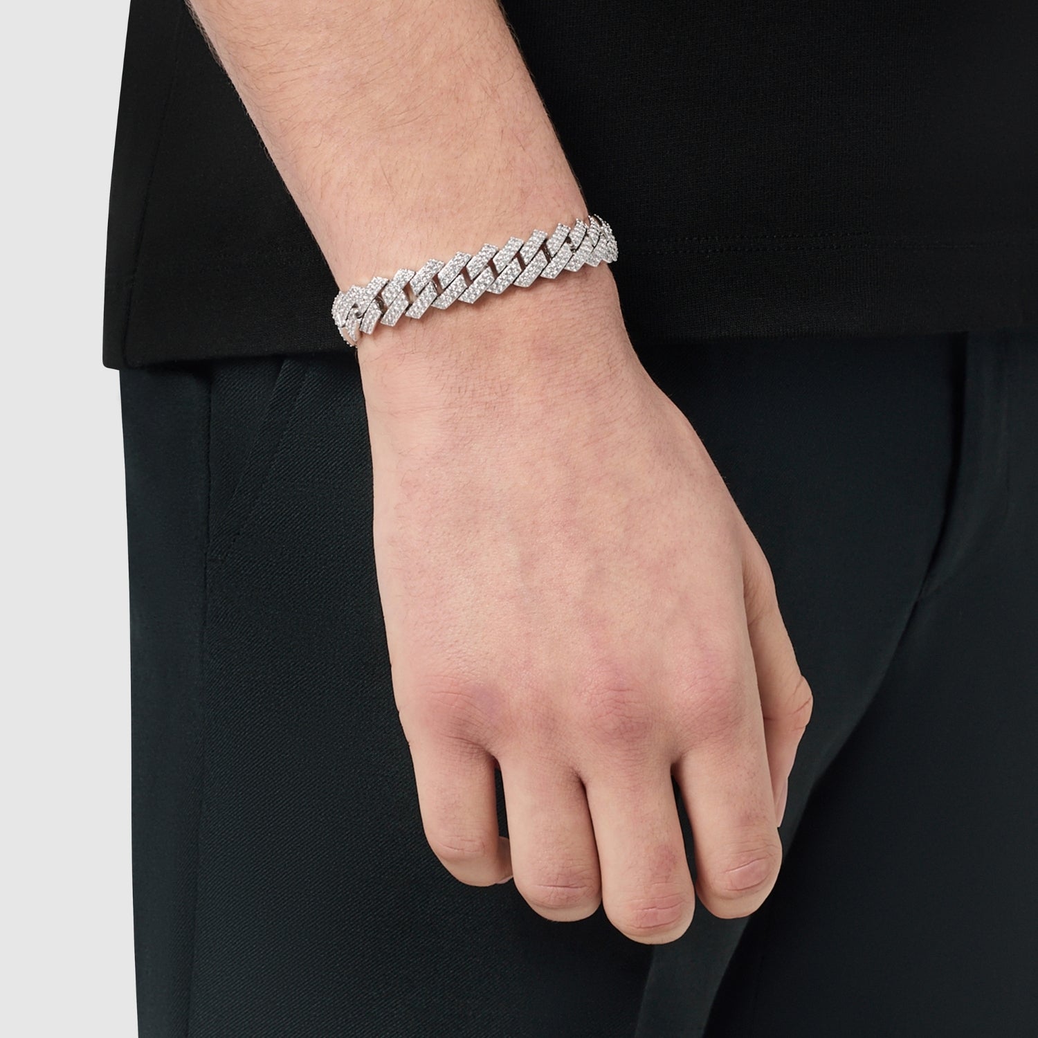 Prong Link Iced Cuban Armband (Silber) 12mm