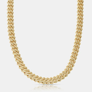 Catena cubana ghiacciata con maglie a griffe (oro) 12mm