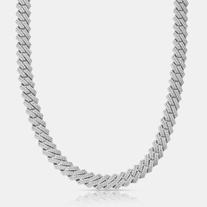 Catena cubana ghiacciata con maglie a griffe (argento) 12mm