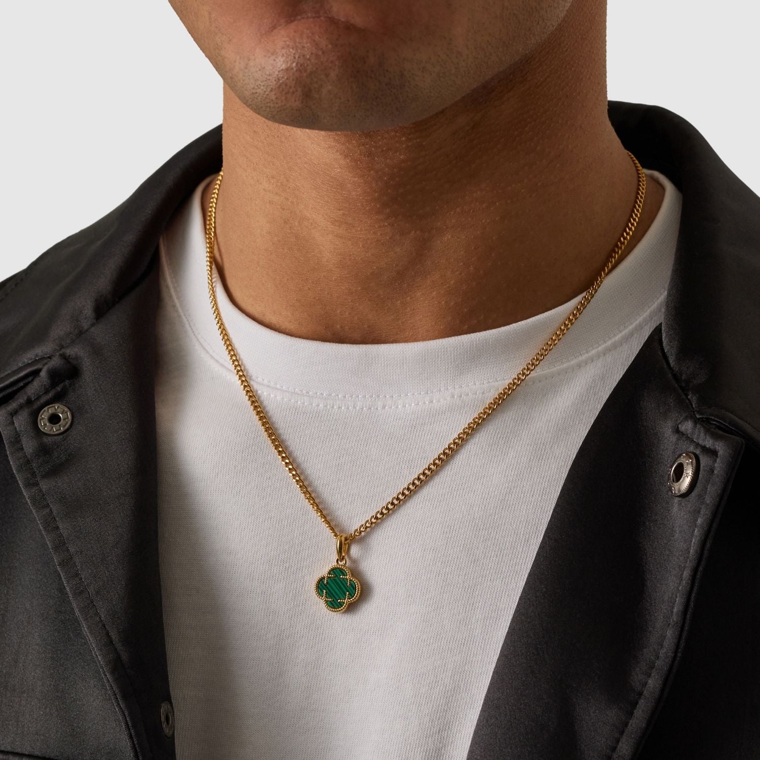 Pendentif en pierre de trèfle malachite (or)