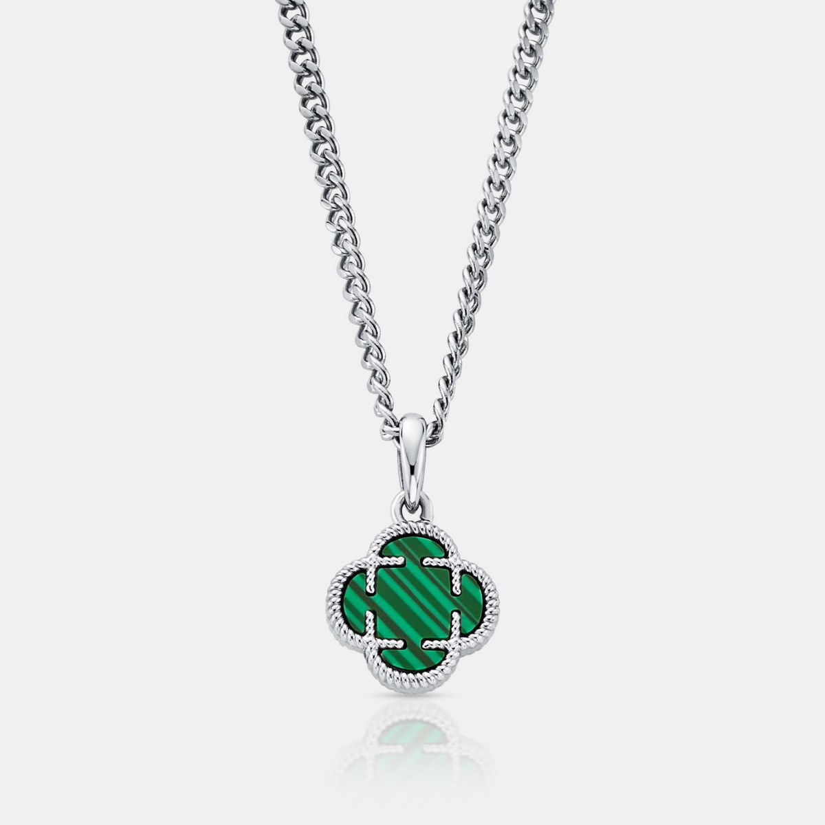 送税込【CRAFTD London】Malachite Clover Stone Necklace(2色) Malachite Clover Stone Pendant (Silver)